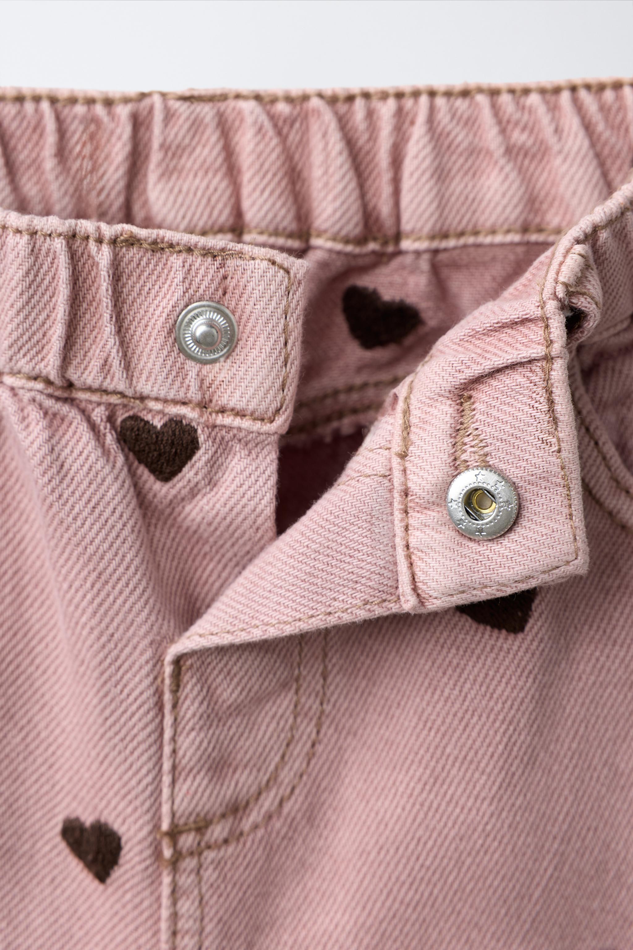 EMBROIDERED HEART RUFFLE CULOTTE JEANS